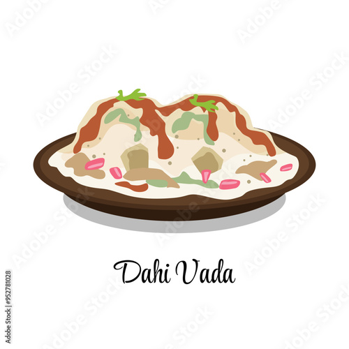 Dahi Vada Delicious Tasty Snack Indian Meals Illustration Design Vector