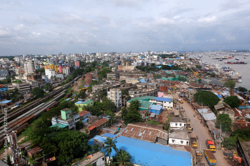 Fototapeta premium A beautiful sunny view of chittagong city. Top view of chittagong city,Bangladesh
