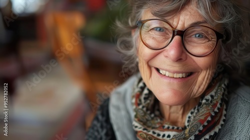 smiling senior woman with glasses portrait joyful elderly lady headshot