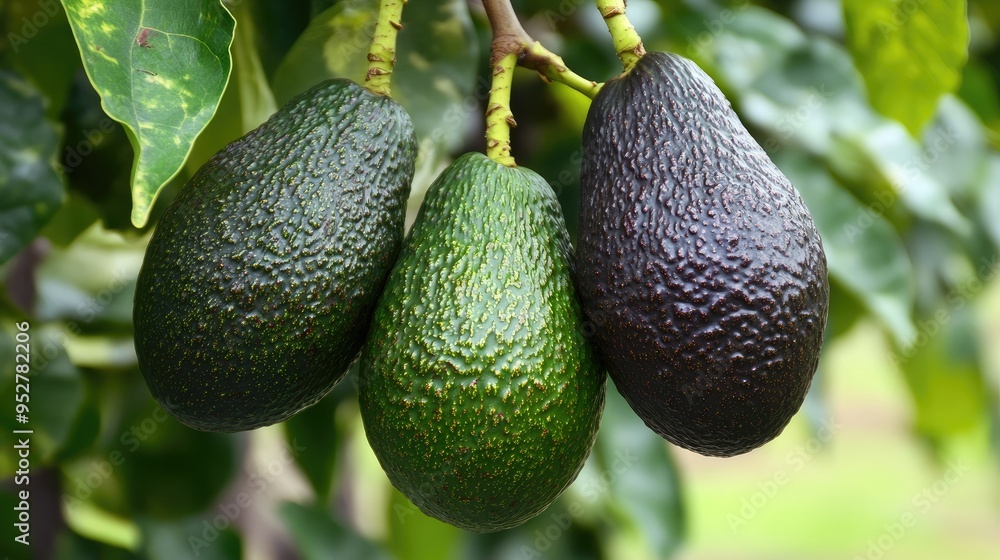 Avocado branch laden fruit. Generative AI Avocado branch laden fruit. Generative AI
