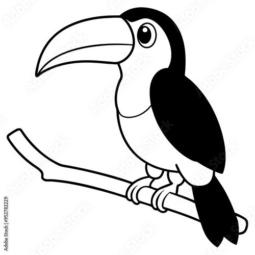 cartoon toucan bird on tree branch on white background