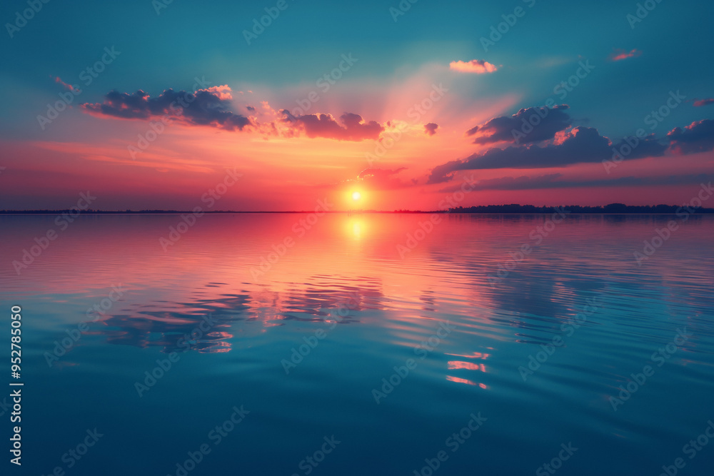 Obraz premium A tranquil sunset over a serene lake reflecting vibrant colors for spiritual inner harmony