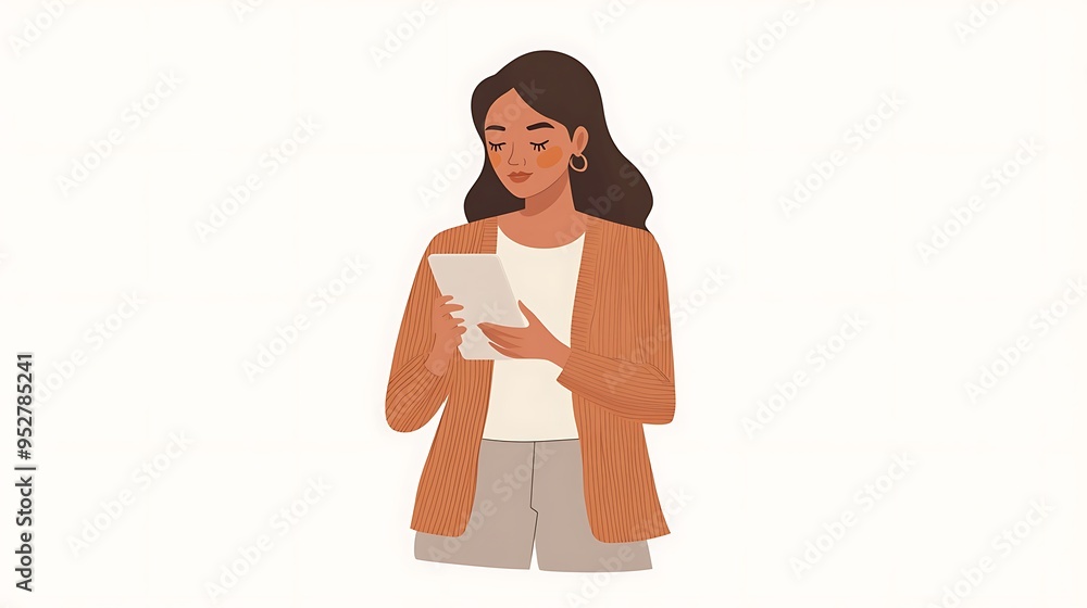 Modern Latina Woman Reading News on Smartphone - Vector Flat Illustration Modern Latina Woman Reading News on Smartphone - Vector Flat Illustration
