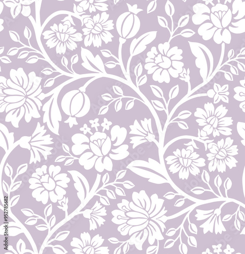 Floral Jacobean Repeat Pattern vector file, block print pattern