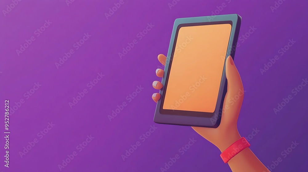 Cartoon Ereader Digital Reading Experience - 3D Flat Cartoon E-Reader Mockup Held by ...
