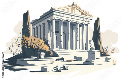 Temple of Artemis at Ephesus illustration with an irregularly shaped background that frames