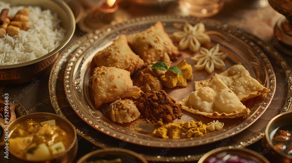 Diwali Thali Closeup Intricate Details of a Festive Indian Feast Diwali Thali Closeup Intricate Details of a Festive Indian Feast