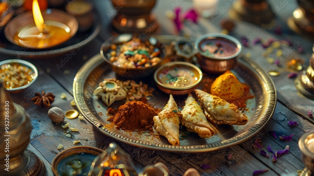 Diwali Thali A Tight Closeup of Intricate Indian Festival Food Details Diwali Thali A Tight Closeup of Intricate Indian Festival Food Details