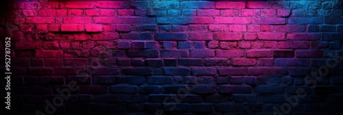 A textured brick wall is enhanced by vibrant neon light effects, creating a dramatic atmosphere perfect for artistic backdrops or urban photography