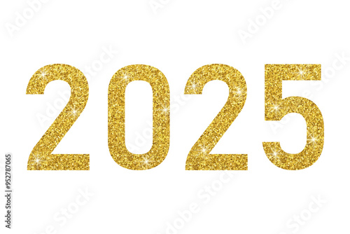 Shiny sparkling numbers 2025 on transparent background