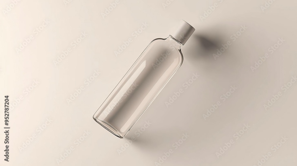 A clear, empty bottle with a minimalist design, showcasing simplicity and functionality. A clear, empty bottle with a minimalist design, showcasing simplicity and functionality.