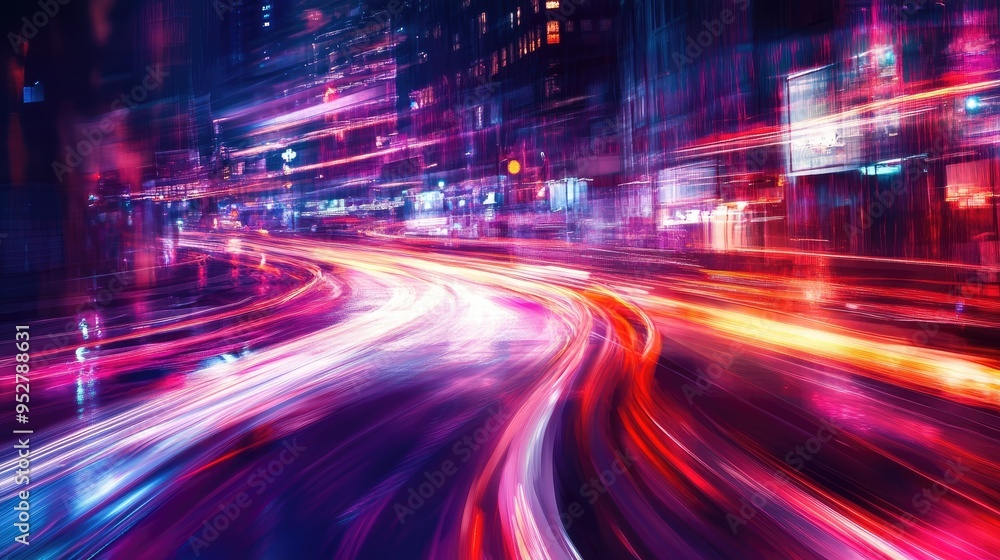 Light trails, night. Generative AI