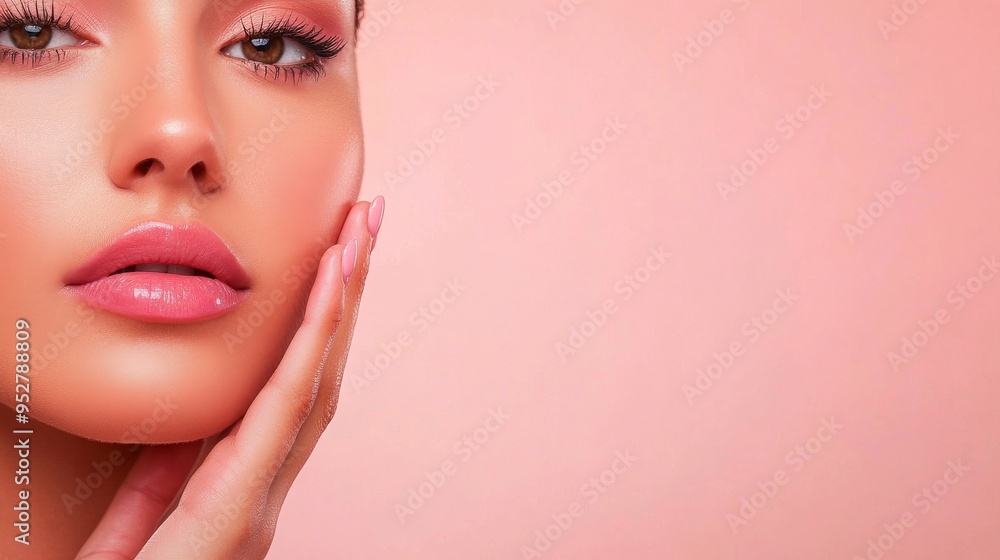 Elegant Hand Touching Face, Minimalist Beauty and Skincare Elegant Hand Touching Face, Minimalist Beauty and Skincare