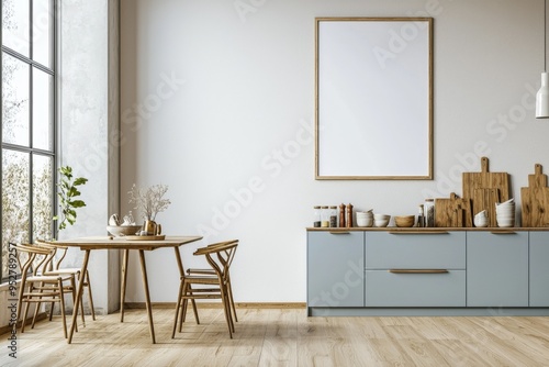 Wallpaper Mural Poster Mockup in Kitchen Interior with White Wall created with Generative AI Torontodigital.ca