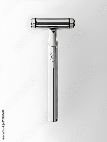 Sleek Minimalist Travel Razor Floating on Pristine White Background