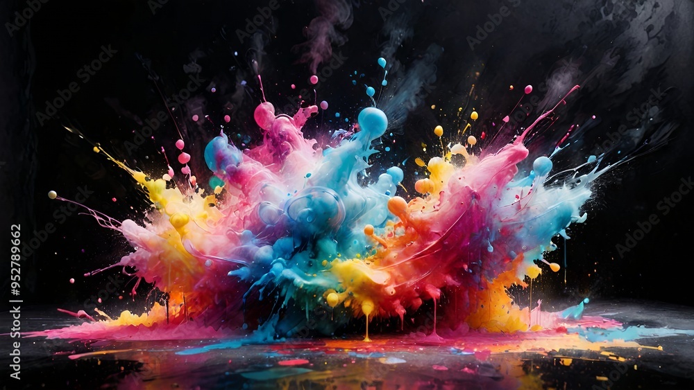 Fototapeta premium Vibrant colors explode against a dark background.