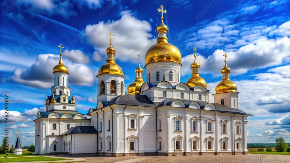 Orthodox cathedral with golden domes located near Tobolsk Kremlin in Russia, Sophia, Uspensky, Cathedral, Tobolsk, Kremlin Orthodox cathedral with golden domes located near Tobolsk Kremlin in Russia, Sophia, Uspensky, Cathedral, Tobolsk, Kremlin