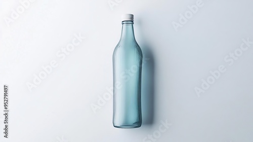 A clear glass bottle with a white cap, designed for holding beverages.