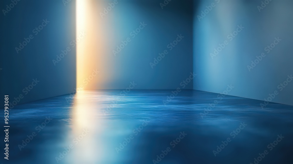A minimalistic, empty room bathed in cool blue tones with a warm light seeping through an open door, symbolizing hope, possibility, and new beginnings. A minimalistic, empty room bathed in cool blue tones with a warm light seeping through an open door, symbolizing hope, possibility, and new beginnings.