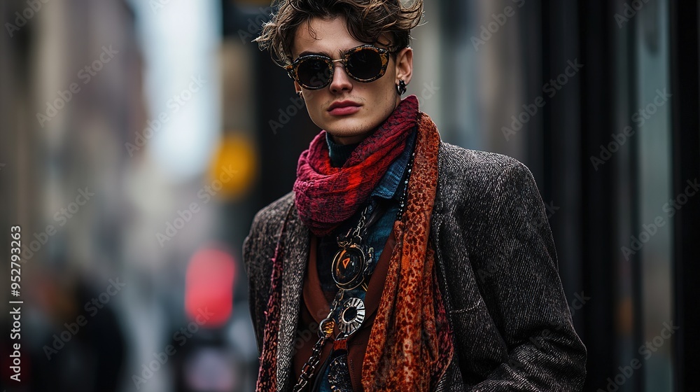 street fashion scene with individuals wearing the latest modern clothing trends, including innovative fabrics and designs street fashion scene with individuals wearing the latest modern clothing trends, including innovative fabrics and designs