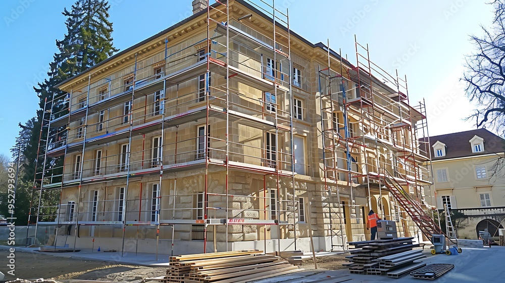 A school building under reconstruction A school building under reconstruction