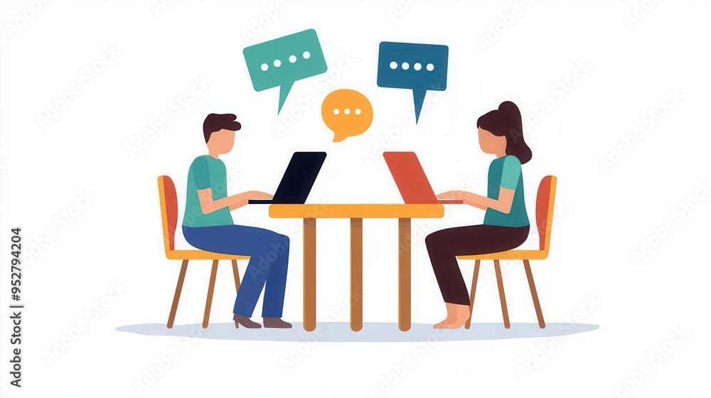 Teleworking flat design, front view, dynamic virtual meetings with high engagement theme, cartoon drawing, colored pastel Teleworking flat design, front view, dynamic virtual meetings with high engagement theme, cartoon drawing, colored pastel