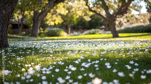 White flowers lawn delicate natural. Generative AI