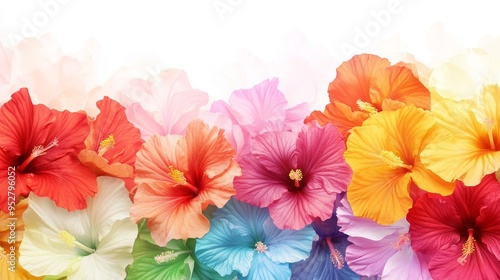 A beautiful arrangement of colorful hibiscus flowers in a border design, representing tropical beauty, vibrant energy, summertime joy, and floral elegance.