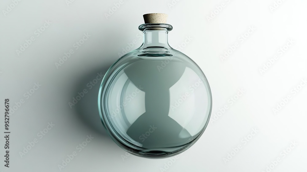 A clear glass bottle with a cork stopper, featuring a simple and elegant design. A clear glass bottle with a cork stopper, featuring a simple and elegant design.
