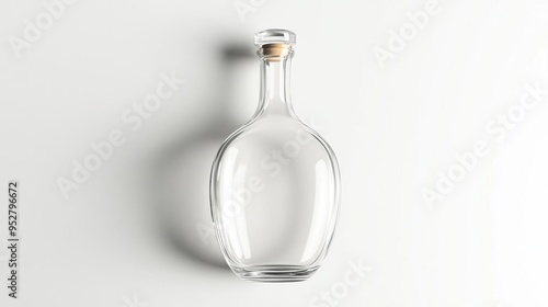 A clear glass bottle with a cork stopper, ideal for storing liquids.