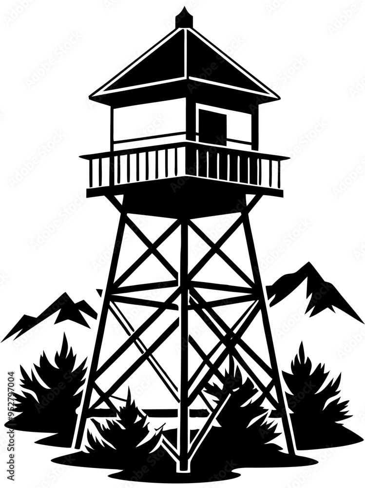 Guard Tower Silhouette Vector Art Illustration Guard Tower Silhouette Vector Art Illustration