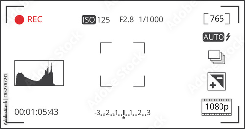 Professional photo camera app screen. Viewfinder icons