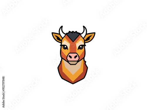 Stylized cartoon image of a cow with large eyes