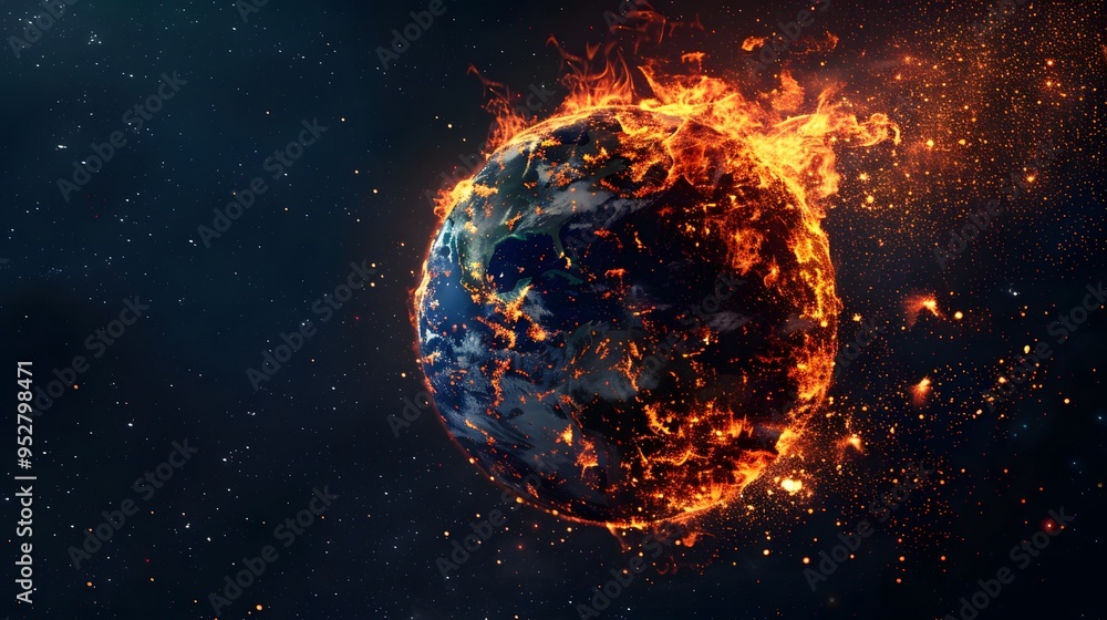 Obraz premium Conceptual background of the Earth's burning explosion