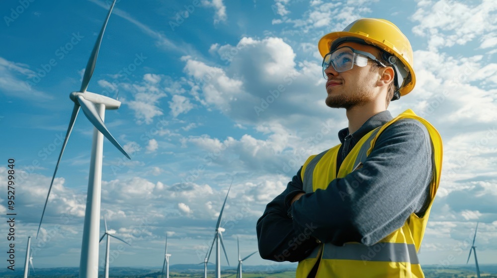 Wind turbine engineer overseeing the integration of wind power into largescale infrastructure Wind turbine engineer overseeing the integration of wind power into largescale infrastructure