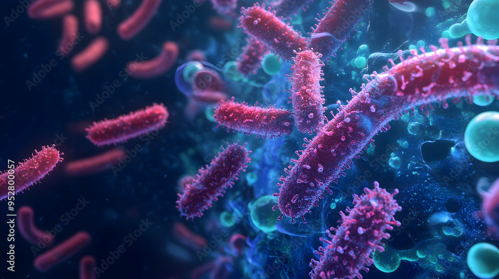 Fototapeta premium Bacterias, Probiotic Microscopic microorganisms 