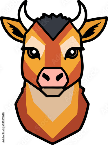 Stylized cartoon image of a cow with large eyes