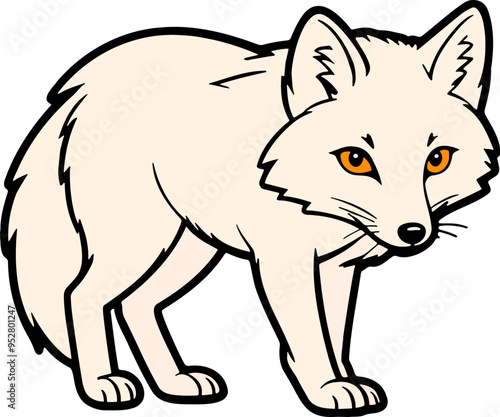 Orange-eyed cartoon fox looking down