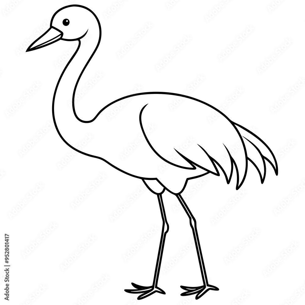 Happy Crane Full-Body Vector Illustration on White Background Happy Crane Full-Body Vector Illustration on White Background