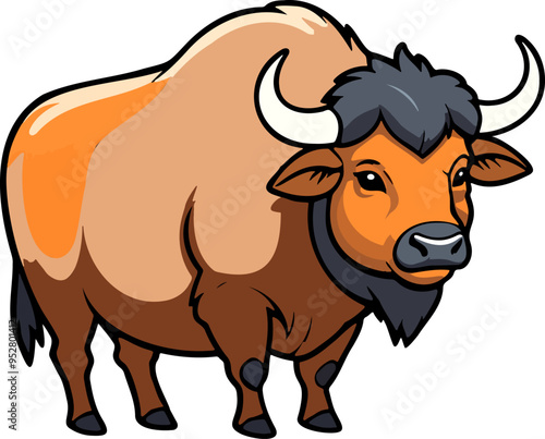 Robust brown buffalo facing forward