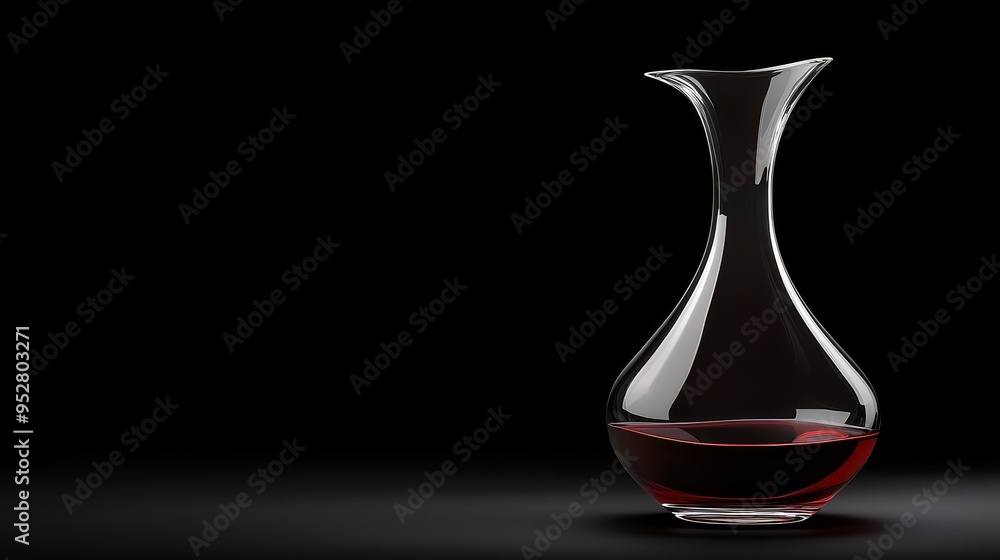 A sophisticated glass decanter filled with rich red wine, showcasing the beauty of both the vessel and the beverage. The dark background creates a dramatic and elegant atmosphere. This image symbolize A sophisticated glass decanter filled with rich red wine, showcasing the beauty of both the vessel and the beverage. The dark background creates a dramatic and elegant atmosphere. This image symbolize