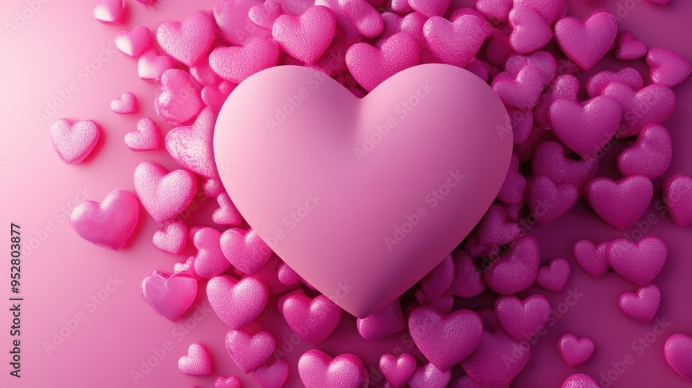 A large pink heart surrounded by smaller hearts, creating a playful and romantic composition. A large pink heart surrounded by smaller hearts, creating a playful and romantic composition.