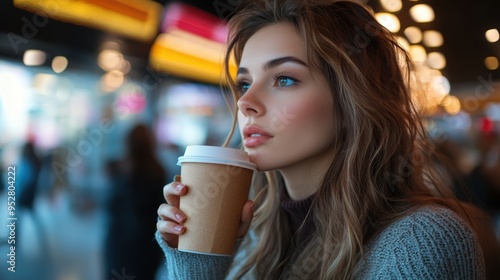 busy woman multitasking with coffee and fast food, perfect banner for contemporary lifestyle