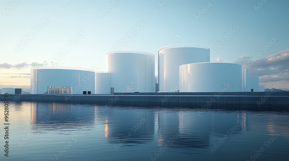 Large Hydrogen Storage Tanks Against a Clear Blue Sky Large Hydrogen Storage Tanks Against a Clear Blue Sky