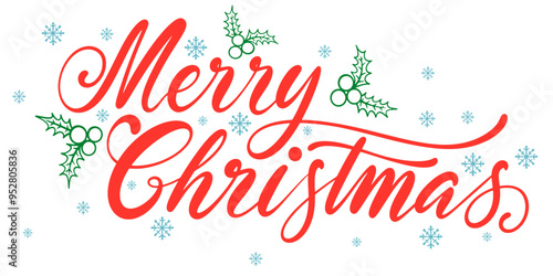 Merry christmas hand lettering calligraphy isolated on white background. Vector holiday illustration element. Merry Christmas script calligraphy