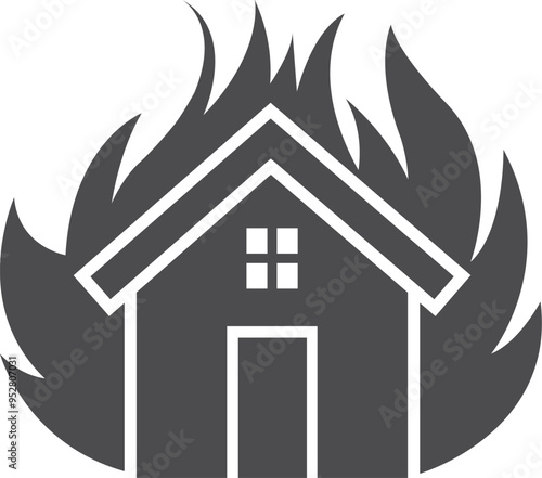 Burning house black icon. Emergency risk symbol