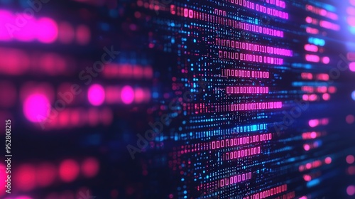 Wallpaper Mural A digital representation of a bank's secure data network with glowing encryption patterns, cyber security theme, dark background, neon accents. Torontodigital.ca