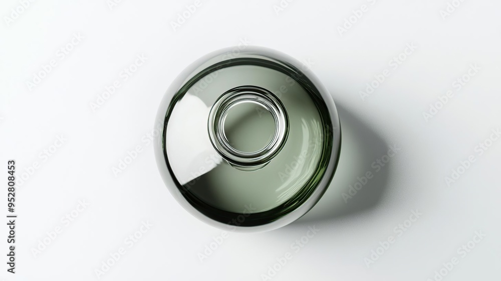 A top-down view of a green glass bottle on a white surface. A top-down view of a green glass bottle on a white surface.