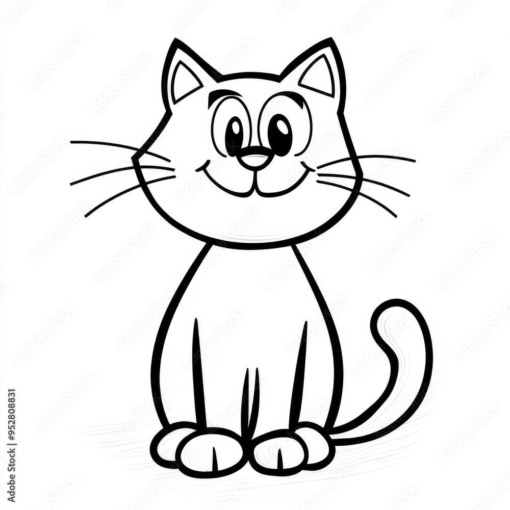 Fototapeta premium Engaging and delightful coloring page featuring a simple cat design ideal for young children to develop creativity and motor skills through art