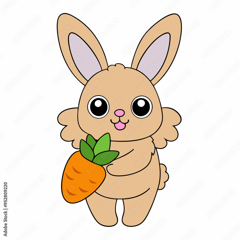 Long-Eared Bunny Holding Carrot Vector Art Long-Eared Bunny Holding Carrot Vector Art